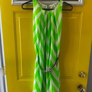 Pink Owl Apparel Bold and Bright Green and White Chevron Sleeveless Dress